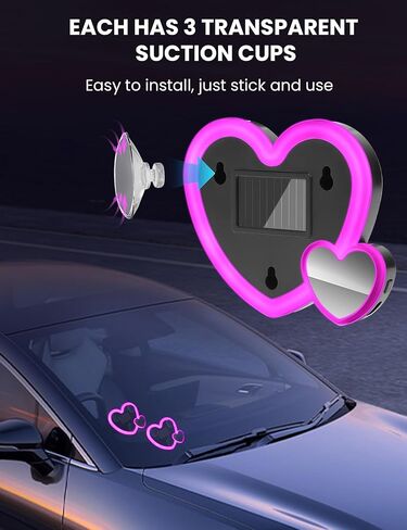 ضوء LED على شكل قلب يعمل بالطاقة الشمسية لتزيين السيارة، قطعتان من أضواء القلب المحيطة LED للسيارة الوردية، 5 أوضاع قابلة للشحن لاسلكيًا على شكل قلب ضوء نيون LED، ملحقات سيارة لطيفة، هدية رومانسية in Kuwait