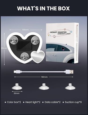 ضوء LED على شكل قلب يعمل بالطاقة الشمسية لتزيين السيارة، قطعتان من أضواء القلب المحيطة LED للسيارة الوردية، 5 أوضاع قابلة للشحن لاسلكيًا على شكل قلب ضوء نيون LED، ملحقات سيارة لطيفة، هدية رومانسية in Kuwait
