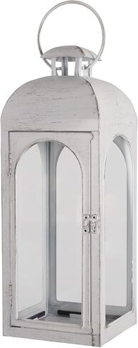 Lantern Decorative Indoor & Outdoor, Large Hanging Candle Lanterns, Metal Decorative Candle Lanterns, Waterproof Hanging Lantern for Porch Patio Wedding Home (White) in Kuwait