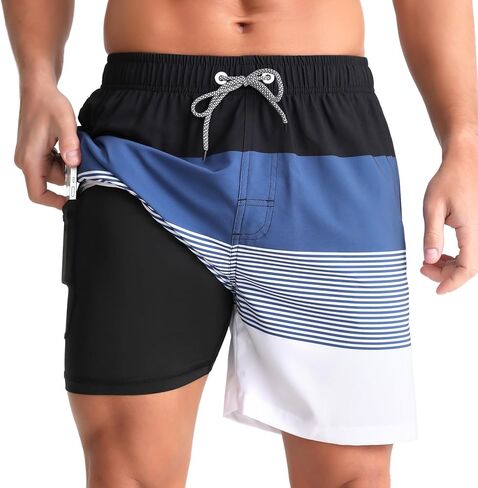 zeetoo Mens Swim Trunks with Compression Liner 5.5" Quick Dry Swim Shorts with Zipper Pockets Bathing Suit in Saudi Arabia