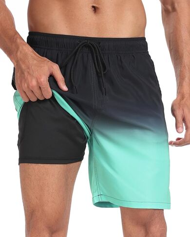 سروال سباحة رجالي مقاس 7 بوصة بدلة استحمام سريعة الجفاف للرجال 2 في 1 شورت سباحة للشاطئ مع جيوب بطانة مضغوطة in Kuwait