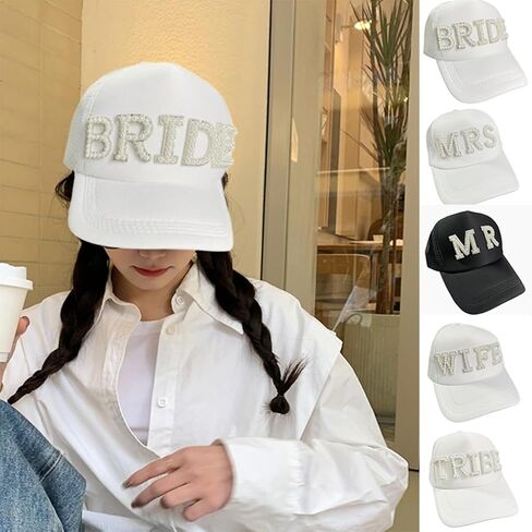 Pearl Bridal Hat Baseball Cap Bridal Wedding Bride Groom Hat for Newlywed Couples Bridal Party in Kuwait