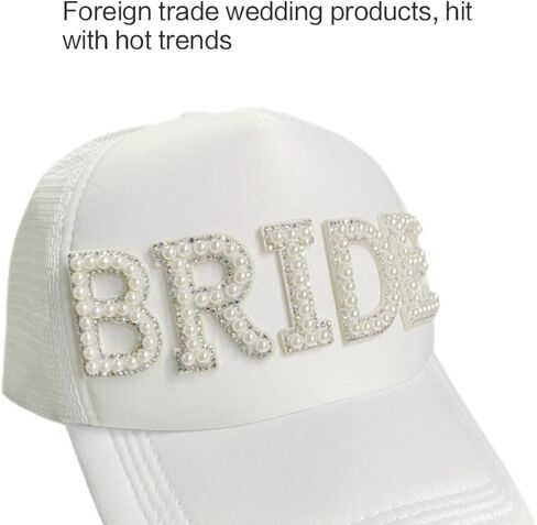 Pearl Bridal Hat Baseball Cap Bridal Wedding Bride Groom Hat for Newlywed Couples Bridal Party in Kuwait