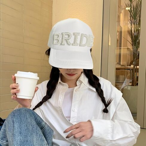 Pearl Bridal Hat Baseball Cap Bridal Wedding Bride Groom Hat for Newlywed Couples Bridal Party in Kuwait