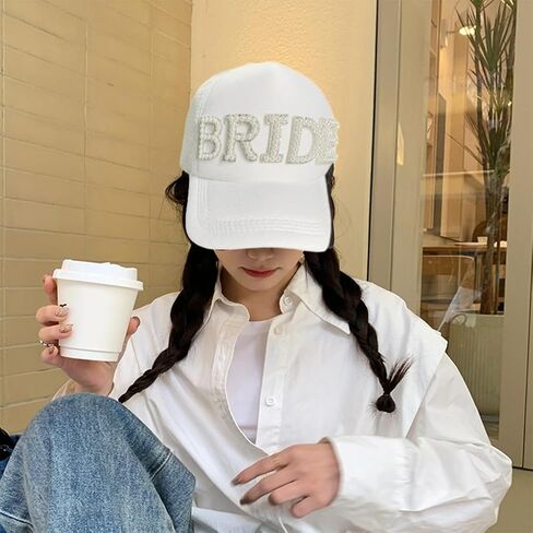 Pearl Bridal Hat Baseball Cap Bridal Wedding Bride Groom Hat for Newlywed Couples Bridal Party in Kuwait