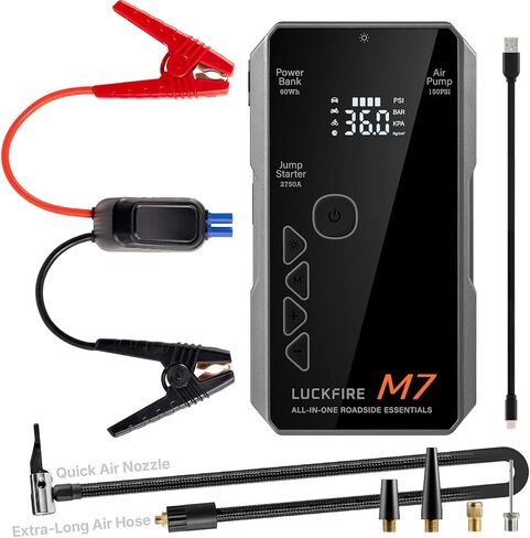 M7 Smart Car Jump Starter with Air Compressor, 12V Portable Jump Pack for up to 8.5L Gasoline and 6.5L Diesel Engines, 150PSI Digital Tire Inflator, Jumper Cables and Light in Saudi Arabia