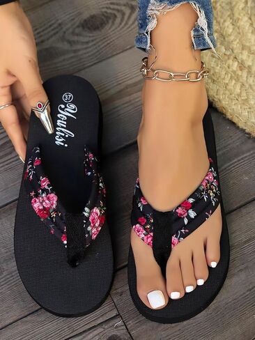 Lightweight Women's Flip Flops - Comfortable Floral Slide Sandals for Beach, Vacation, Indoor Outdoor Casual Wear in Saudi Arabia