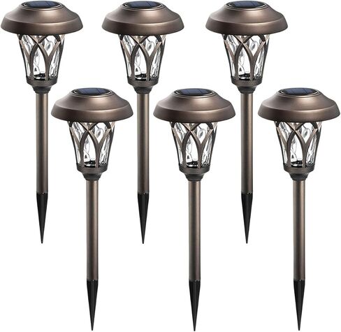 GIGALUMI 6 Pack Solar Pathway Lights Outdoor, Metal Glass & ABS Solar Landscape Lights Waterproof IP65, Warm White Solar Powered Garden Lights for Yard Patio Walkway Driveway (Black) in Kuwait