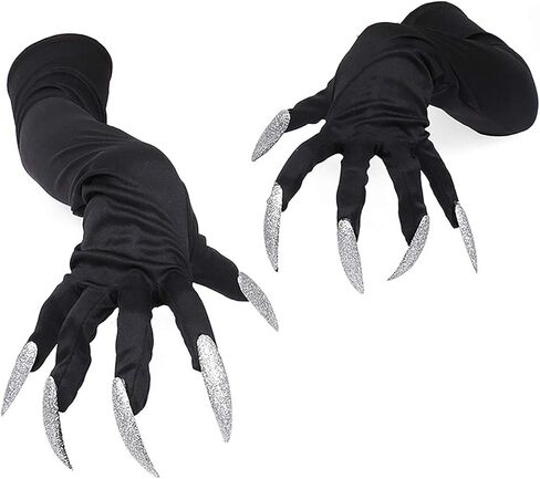 Halloween Costume Claws Gloves Long Nails Fingernail Fake Finger Cosplay Party Black in Saudi Arabia