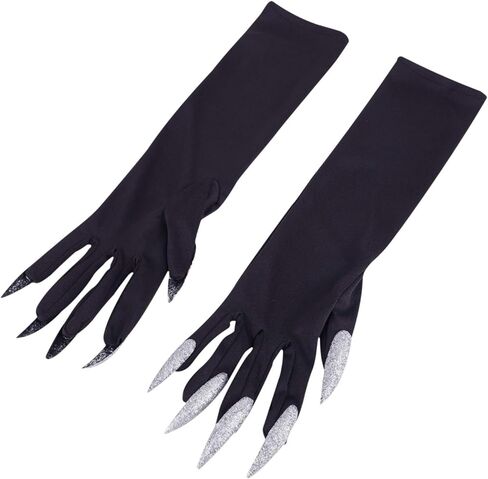 Halloween Costume Claws Gloves Long Nails Fingernail Fake Finger Cosplay Party Black in Saudi Arabia
