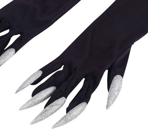 Halloween Costume Claws Gloves Long Nails Fingernail Fake Finger Cosplay Party Black in Saudi Arabia