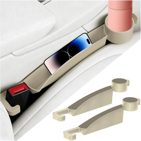 2PCS Car Seat Gap Filler, Dual Slot Carbon Fiber Vehicle Side Seat Gap Organizer Strip with Cup Holder, Auto Console Guard Spacer Stop Things from Dropping, Universal Fit (Black) in Saudi Arabia