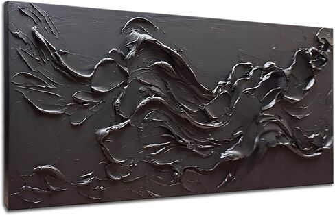 zoinart 100٪ مرسومة باليد نسيج سميك أسود جدار الفن لوحة زيتية بسيطة الفن المعاصر 24 × 48 بوصة زيت على قماش أسود Texturd جدار الفن ديكور المنزل in Kuwait