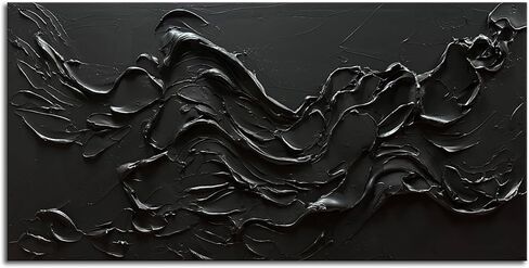 zoinart 100٪ مرسومة باليد نسيج سميك أسود جدار الفن لوحة زيتية بسيطة الفن المعاصر 24 × 48 بوصة زيت على قماش أسود Texturd جدار الفن ديكور المنزل in Kuwait