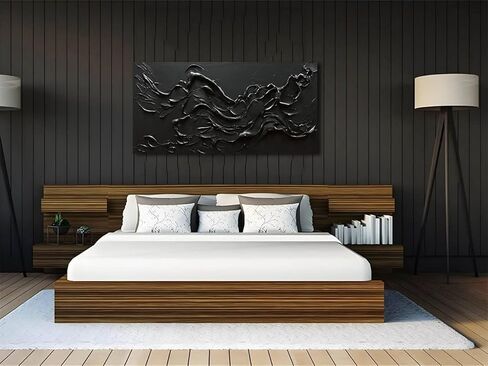 zoinart 100٪ مرسومة باليد نسيج سميك أسود جدار الفن لوحة زيتية بسيطة الفن المعاصر 24 × 48 بوصة زيت على قماش أسود Texturd جدار الفن ديكور المنزل in Kuwait