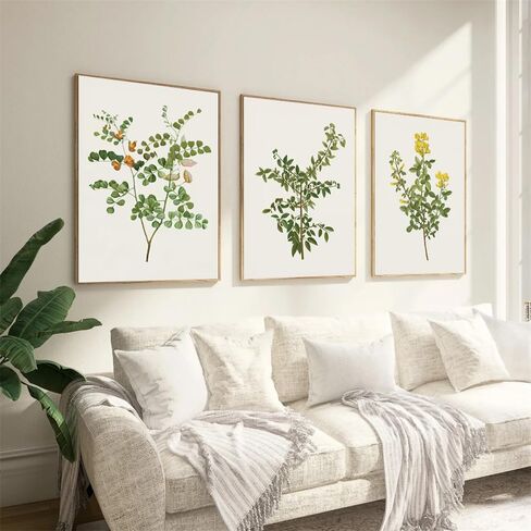 NATVVA Set Of 3 Botanical Prints Vintage Floral Poster Green Plant Painting Wall Pictures Artwork for Kitchen Bedroom Home Farmhouse Decor with Wooden Inner Frame in Saudi Arabia