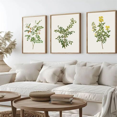 NATVVA Set Of 3 Botanical Prints Vintage Floral Poster Green Plant Painting Wall Pictures Artwork for Kitchen Bedroom Home Farmhouse Decor with Wooden Inner Frame in Saudi Arabia