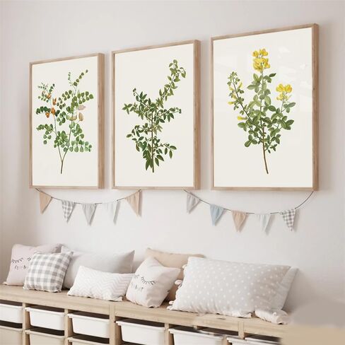 NATVVA Set Of 3 Botanical Prints Vintage Floral Poster Green Plant Painting Wall Pictures Artwork for Kitchen Bedroom Home Farmhouse Decor with Wooden Inner Frame in Saudi Arabia