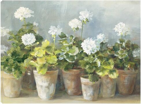 Fine Art Canvas White Geraniums Crop Canvas Wall Decor by Artist Danhui Nai for Living Room, Bedroom, Bathroom, Kitchen, Office, Bar, Dining & Guest Room - Ready to Hang - 43 in x 32 in in Saudi Arabia