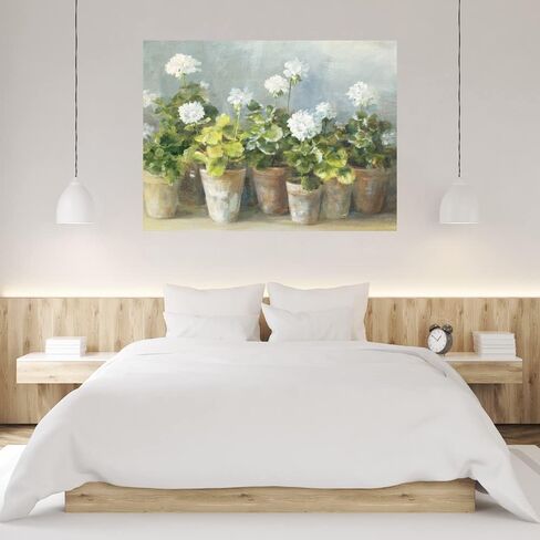 Fine Art Canvas White Geraniums Crop Canvas Wall Decor by Artist Danhui Nai for Living Room, Bedroom, Bathroom, Kitchen, Office, Bar, Dining & Guest Room - Ready to Hang - 43 in x 32 in in Saudi Arabia