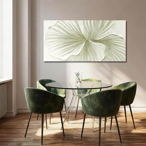 MLART99 Abstract Leaf Wall Art Modern Ginkgo Canvas Hand-drawn Painting 24x48 Green and White Large Artwork Minimalist Decoration for Living Room Bedroom Office Home in Saudi Arabia
