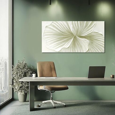 MLART99 Abstract Leaf Wall Art Modern Ginkgo Canvas Hand-drawn Painting 24x48 Green and White Large Artwork Minimalist Decoration for Living Room Bedroom Office Home in Saudi Arabia