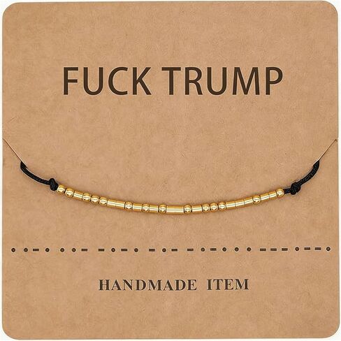 Fck Trump Morse Code Bracelets for Women, 18K Gold Plated Beads Funny Inspirational Hidden Message Series Adjustable Gift Card For Friend Adults Friendship Stackable Jewelry in Saudi Arabia