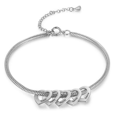 Personalized Bangle Bracelet for Mom – Custom Heart Charm Bracelet with 1–20 Engraved Names – Adjustable Bracelet for Women – Gift for Mom, Grandma, Wife in Silver, Gold, Rose Gold in Saudi Arabia