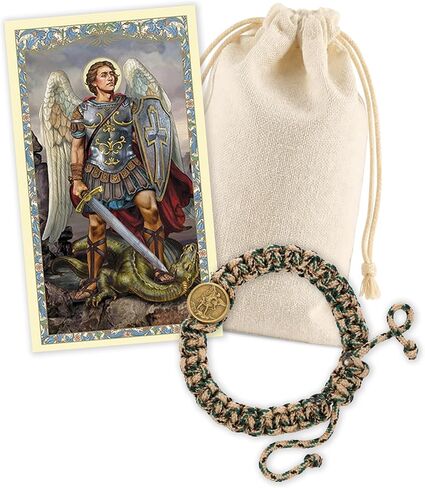 سوار Trendzeen Saint Michael - سوار St Michael قابل للتعديل للرجال، إكسسوار مموه، بطاقة صلاة St Michael مغلفة، حقيبة موسلين - مجموعة أساور Paracord Archangel Michael - إجمالي 3 عناصر in Saudi Arabia