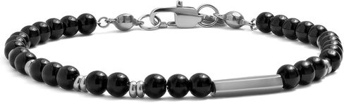 Elegatto Premium Onyx Beaded Bracelet for Men | Polished Onyx Beads with Silver Polished Stainless Steel Accents | Men’s Designer Bracelets in Kuwait