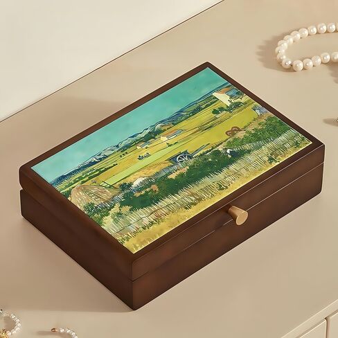 Irises style Mahogany solid wood jewelry box, Velvet Lined for Earrings Rings Necklaces Bracelets, Classical style jewelry Organizer for Women, Vintage Brown in Saudi Arabia