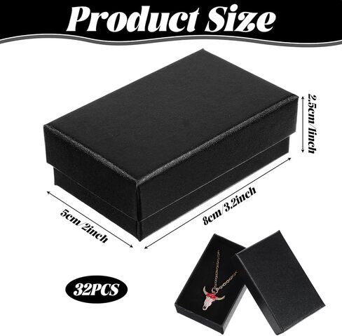 32 Pcs Cardboard Jewelry Gift Boxes Jewelry Boxes Packaging Small Earring Gift Box with Lids for Necklace Ring (Black, 3.2 x 2 x 1 Inch) in Saudi Arabia