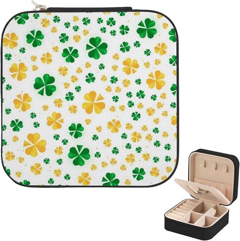 St Patricks Day Clovers Travel Jewelry Box, Portable Jewelry Box with Mirror, Small Jewelry Case Organizer and Storage for Girls Women Teen, Mini Travel Essentials Gifts for Birthday in Saudi Arabia