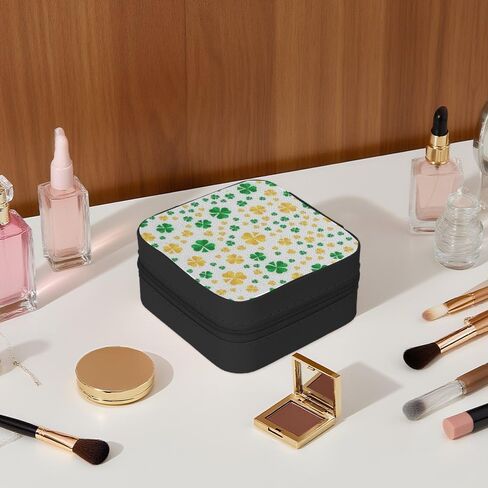 St Patricks Day Clovers Travel Jewelry Box, Portable Jewelry Box with Mirror, Small Jewelry Case Organizer and Storage for Girls Women Teen, Mini Travel Essentials Gifts for Birthday in Saudi Arabia