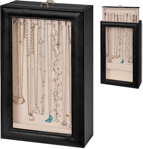 صندوق تنظيم القلائد - حافظة تخزين مجوهرات بغطاء شفاف بطبقتين، حامل عرض قلائد مضاد للتشابك للأساور المعلقة، منظم مجوهرات للنساء والفتيات (أبيض) in Kuwait