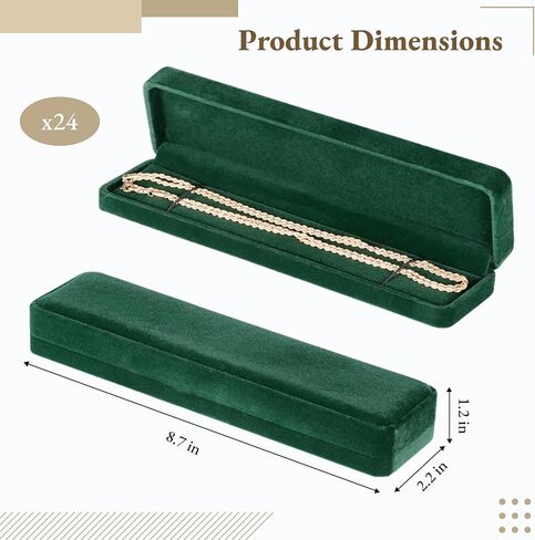 24 قطعة من صناديق الأساور المخملية، صندوق عرض مجوهرات طويل 8.7 بوصة، صندوق هدايا مجوهرات مخملي أخضر، حقيبة تخزين المجوهرات للاستخدام التجاري in Kuwait