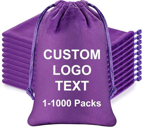 WACAR 150-Pack Custom Velvet Drawstring Gift Bags with Logo Text, Bulk Personalized Jewelry Pouches for Wedding Party Favor Christmas Small Items,Black in Saudi Arabia