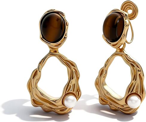 Brown Earrings for Women Gold Clip On Earrings Gold and Brown Statement Trendy Jewelry Holiday Gifts for Her in Saudi Arabia