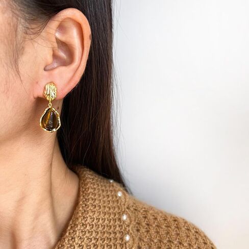 Brown Earrings for Women Gold Clip On Earrings Gold and Brown Statement Trendy Jewelry Holiday Gifts for Her in Saudi Arabia