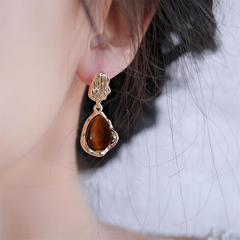 Brown Earrings for Women Gold Clip On Earrings Gold and Brown Statement Trendy Jewelry Holiday Gifts for Her in Saudi Arabia