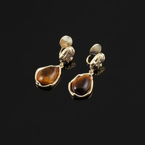 Brown Earrings for Women Gold Clip On Earrings Gold and Brown Statement Trendy Jewelry Holiday Gifts for Her in Saudi Arabia