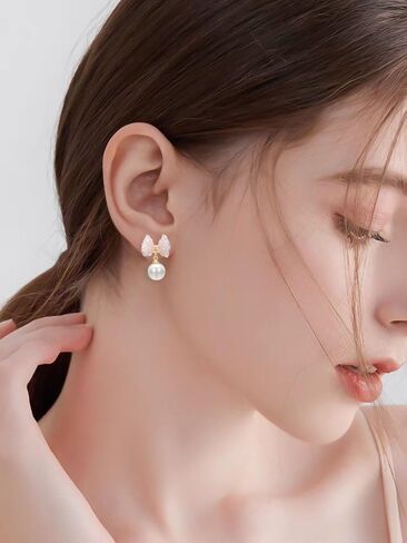 Yoursfs White Pearl Butterfly Clip on Dangle Earrings for Women Gold/Silver Plated Rhinestone Teardrop Earring Dainty Jewelry in Saudi Arabia
