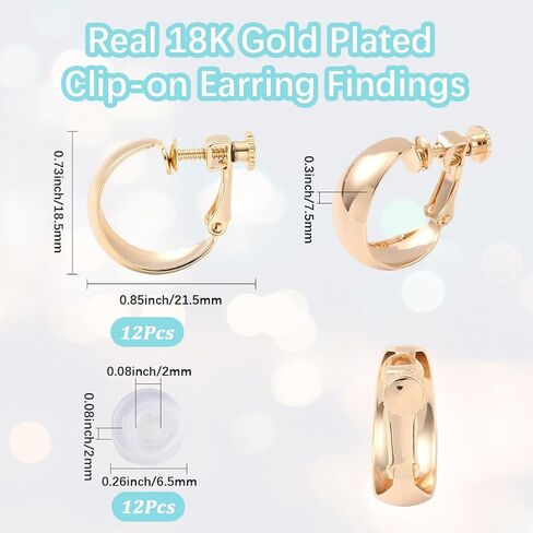 Beebeecraft 1 Box 12Pcs Clip On Hoop Earrings 18K Gold Plated Brass Screw Non-Pierced Clip-on Chunky Huggie Earring with 12Pcs Ear Pads for Gift Women in Saudi Arabia