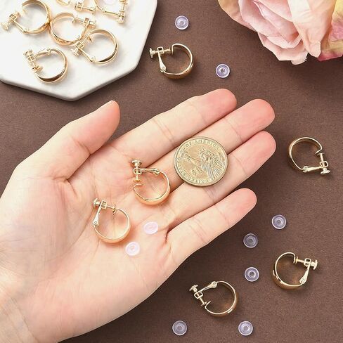 Beebeecraft 1 Box 12Pcs Clip On Hoop Earrings 18K Gold Plated Brass Screw Non-Pierced Clip-on Chunky Huggie Earring with 12Pcs Ear Pads for Gift Women in Saudi Arabia