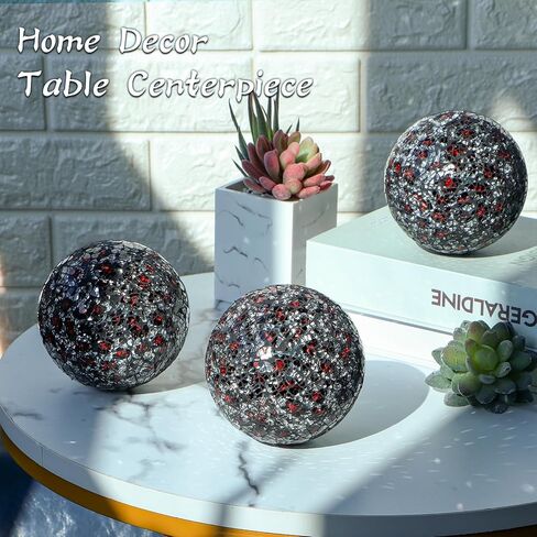 MDLUU 4 Inch Glass Mosaic Spheres, Snake Skin Pattern Decorative Orbs Set, Centerpiece Balls for Bowl, Vase, Trays, Table Ornament, Pack of 3 in Kuwait