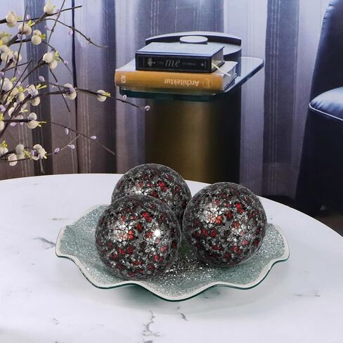 MDLUU 4 Inch Glass Mosaic Spheres, Snake Skin Pattern Decorative Orbs Set, Centerpiece Balls for Bowl, Vase, Trays, Table Ornament, Pack of 3 in Kuwait