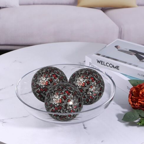 MDLUU 4 Inch Glass Mosaic Spheres, Snake Skin Pattern Decorative Orbs Set, Centerpiece Balls for Bowl, Vase, Trays, Table Ornament, Pack of 3 in Kuwait