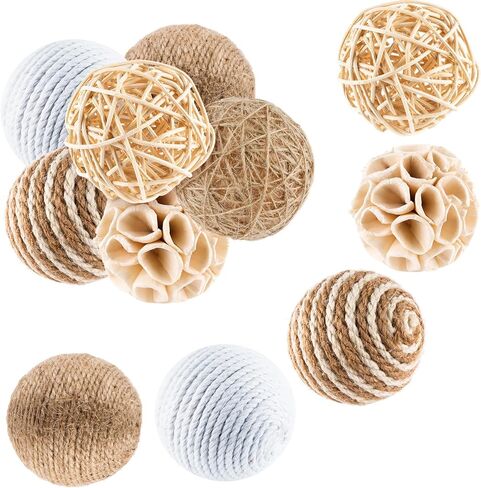 12 Pcs Decorative Balls for Bowls, Assorted Bowl Fillers Vase Fillers for Centerpieces, Natural Rattan Wicker Jute Decorative Balls for Home Garden Wedding Party Table Decor in Saudi Arabia