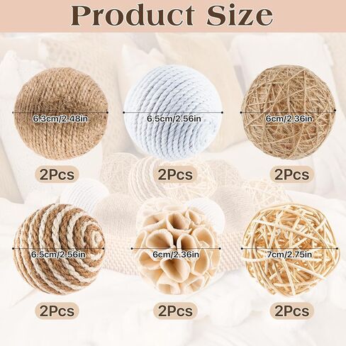 12 Pcs Decorative Balls for Bowls, Assorted Bowl Fillers Vase Fillers for Centerpieces, Natural Rattan Wicker Jute Decorative Balls for Home Garden Wedding Party Table Decor in Saudi Arabia