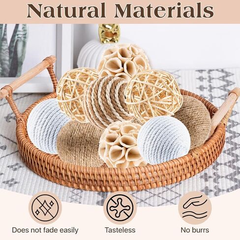 12 Pcs Decorative Balls for Bowls, Assorted Bowl Fillers Vase Fillers for Centerpieces, Natural Rattan Wicker Jute Decorative Balls for Home Garden Wedding Party Table Decor in Saudi Arabia